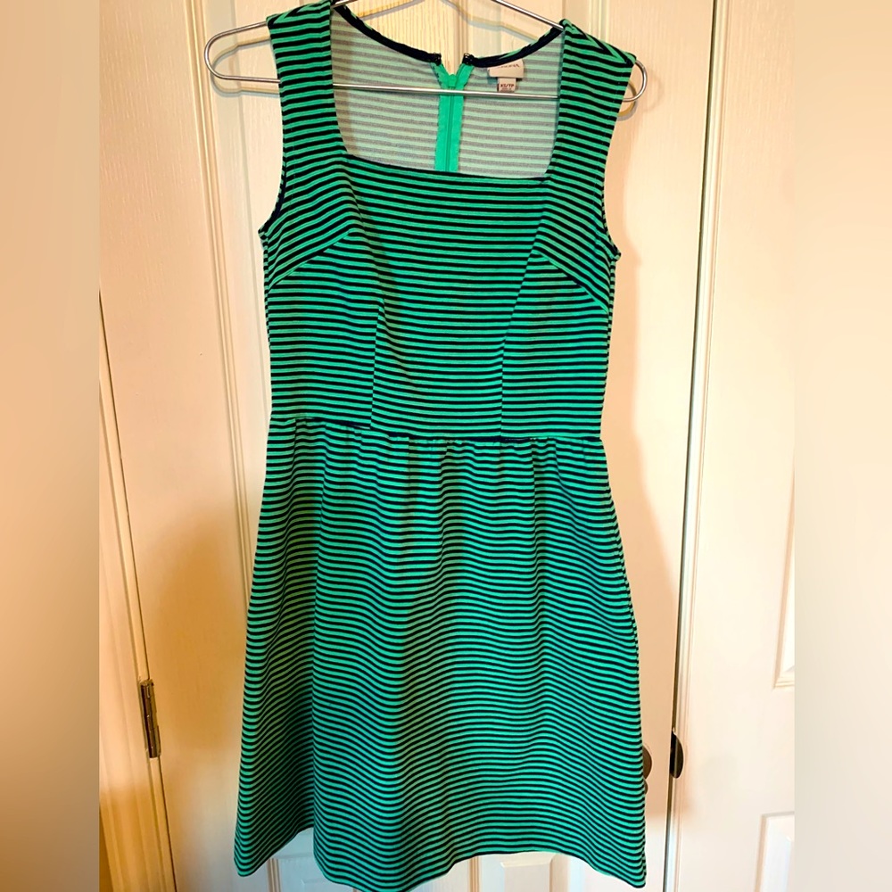 Merona green and black striped fit and flare dress - size XS